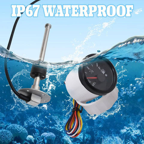 Fuel Sending Unit With Boat Gauge Kit 10 Inch Sender And Gauge For Cars Boats RVs Industrial Equipment 240 Ohm Empty To 33 Ohm Full Marine Grade Fuel Level Sensor Easy Install Reliable Durable Quick Install For Most Fuel Tanks And Marine Applications, IP67 waterproof