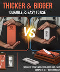 Comparison of thicker All In One Extra Large Knife Sharpening Stone Kit With 3 Grits 400 1000 6000 XL Wet Stone vs other brand