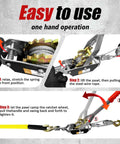 Heavy Duty Come Along Winch With 10 Foot Cable And 2 Ton Load Capacity Two Gears Dual Hooks Workhorse Grade Straps Included Ideal For Construction Automotive Farm Fences, one-hand use steps