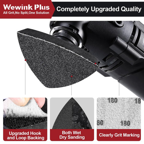 148Pcs Oscillating Tool Sanding Pads Set With Finger And Triangle Pads for corner wood metal drywall, close-up view