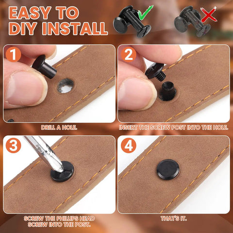 Easy DIY install steps for 145 Sets Chicago Screws For Leather In Black Gunmetal Finish Durable Carbon Steel Belt Hardware Kit