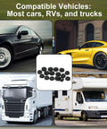 8 Pack Car License Plate Screw Caps And Bolt Covers Set, Black Plastic Head Covers for various vehicles shown