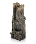 Outdoor Rainforest Waterfall Tree Trunk Floor Fountain with LED Lights, tiered garden decor, 41 inch tall brown