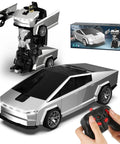 RC Transforming Cyber Pickup Truck and Robot Toy for Kids with remote, showing car and robot modes, LED lights, and box packaging