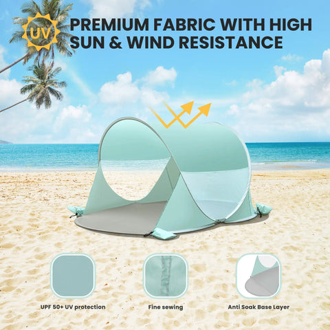 Go To Easy Pop Up Beach Shelter For 1 To 2 People With UPF Fifty Plus UV Protection Set Up In Seconds Self Pitching on beach