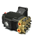 Horizontal Shaft Pressure Washer Pump 1 Inch Inlet For Honda GX340 GX390 Engines Beefy 3600 PSI Four Point Seven Six GPM Triplex High Pressure Pump Replaces Cat General AR - angle view showing brass fittings