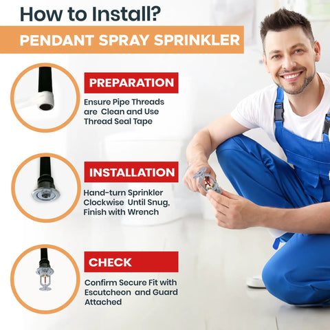 Installation guide for Top Grade Chrome Fire Sprinkler Head And Horizontal Pendant Spray Kit Featuring 1/2 Inch Npt Connections.