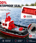 1/72 RC Tugboat For Pools And Lakes With 2.4Ghz Remote High Speed Propulsion LED Lights Low Battery Alarm Easy Steering Dope For Teens And Adults Perfect For Beginners And Fun For All shown with waterproof seal features