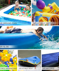 Collage of inflatable toys and items, including a pool, bounce house, slide, using Workhorse Inflatable Patch Repair Kit Waterproof TPU Pool Repair Tape Heavy Duty Patch For Air Mattress Bounce House Inflatable Toys Tent And Swimming Ring 10 Packs 2.5 Inch Square Patches.