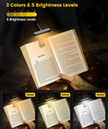 Horizontal ET-Head Reading Light For Bedtime With Eye Care, 3 Color Temperatures And 5 Brightness Levels illuminating a book page