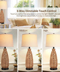 Set Of 2 27 Inch Farmhouse Coastal Rattan Table Lamps With Dual USB Ports And 3 Way Dimmable Touch Control LED Bulbs Included