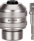 Adjustable Tap Socket Tool Set, 2-Piece One Half Inch Drive, M13 To M19 Chuck, Includes Socket Adapter, Tap Handle, Reamers, And Screw Extractors, Built From High Grade CR-MO Steel With Electroplated Finish For Heavy Duty And Rust Resistance