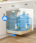 Heavy Duty Soft Close Pull Out Drawers for Cabinets 23 Inch Wide, holding two water bottles, with smooth gliding slides.