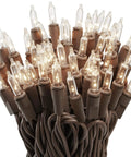 Clear Mini Christmas String Lights On Brown Wire Cord For A Cozy Festive Vibe, UL Approved For Indoor Outdoor Use, close-up bulbs
