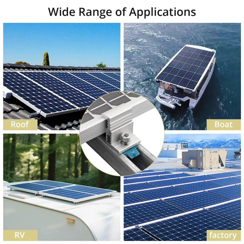 10 Pcs Adjustable Solar Panel End Clamp For Unistrut, 30-50mm Aluminum Mounting Brackets on roofs, boat, RV, factory