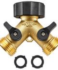 Heavy Duty Garden Hose Splitter 2 Way Brass Y Splitter With 2 Valves And 2 Extra Rubber Washers Solid Brass Water Splitter For Dual Watering, 3/4 in