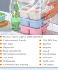 Kids Bento Box Set 4 Pack With 3 Compartments For Meal Prep, stackable colorful lunch containers made from wheat straw