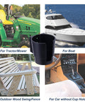 Heavy Duty Cup Holder Wall Mount Pack Of 2 for various vehicles and settings including a boat, tractor, swing, and car without cup holder.