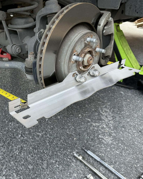 Heavy Duty Toe Alignment Tool Plates With Tape Measures Stainless Steel Wheel Alignment Plate Upgrade installed on wheel