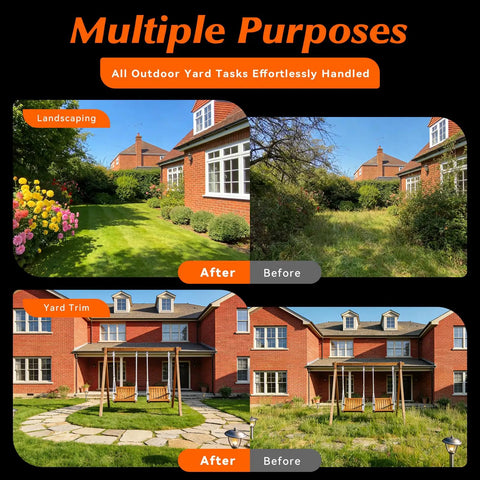 Before and after garden transformation using 20V Cordless Weed Wacker Edger With Dual 2.0Ah Batteries