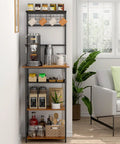5 Tier Coffee Bar Station With 4 S Shaped Hooks Farmhouse Corner Kitchen Cabinet in living room near window.
