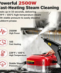Powerful 2500W Handheld Steam Cleaner With Six Adjustable Settings, Portable Multi Surface Cleaner For Kitchen in red.