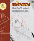 Diagram showing the 2026 Window Bird Feeder with windproof tray lock and removable tray, designed for easy mounting on windows.