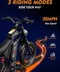 Close-up of Powerful 2500 Watt Fat Tire Electric Bike For Adults And Teens with 3 riding modes and 30 MPH max speed