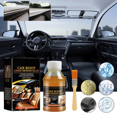 Seat Repair Adhesive For Roof Liner And Upholstery, Quick Dry Bonding Glue for car interiors shown with brush