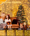 Family by Christmas tree with Christmas Curtain Lights 300 LED 9.8 By 9.8 Feet Waterproof Outdoor Curtain String Lights