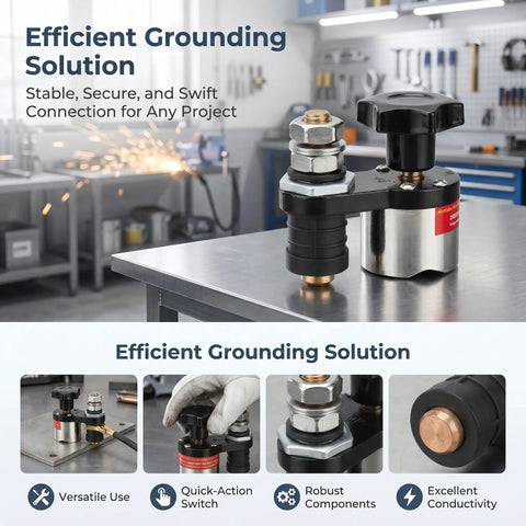 Heavy Duty 200A Grounding Clamp With Magnetic Switch For Welding Pro Work, includes stainless-steel base and quick-action switch.