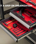 Tool Box Liner 16 Inch Wide By 18 Feet Long Heavy Duty Rubber Mat For Drawer Rolling Tool Chest Cabinet And Workbench Grippy Anti Slip Pad Keeps Tools From Sliding Scratching And Spills Red in drawer with tools