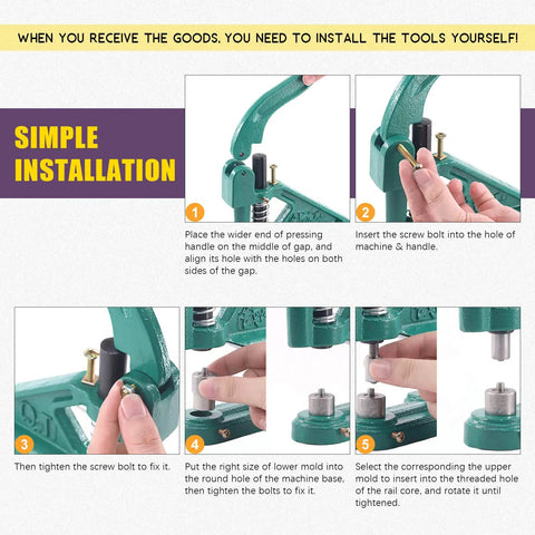Simple installation steps for Heavy Duty Hand Press Eyelet Grommet Kit With 3 Dies 0 2 4 And 3000 Grommets In 6mm 10mm 12mm