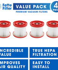 4 Pack HEPA Wet Dry Vacuum Filter For Milwaukee 49-90-1900 Compatible with Gallon Vacs M18 and M12 FUEL displayed in packaging.