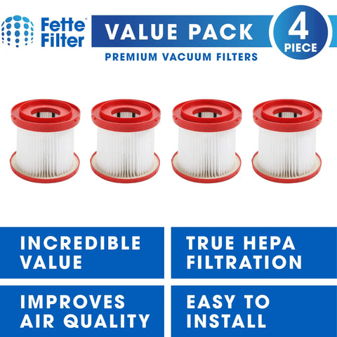 4 Pack HEPA Wet Dry Vacuum Filter For Milwaukee 49-90-1900 Compatible with Gallon Vacs M18 and M12 FUEL displayed in packaging.