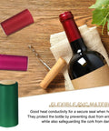 Top Shelf Green Pvc Heat Shrink Bottle Caps 60 Pack 30X60Mm Wine Sealer with red and pink caps on a wooden table.