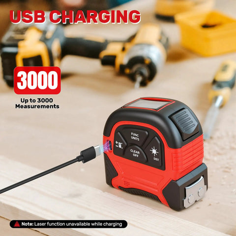 2 In 1 Digital Laser Tape Measure With 196ft Laser Distance And 16ft Manual Tape USB Rechargeable For Long Distance Measuring On Job Sites Home Renovation And Warehouses, USB charging