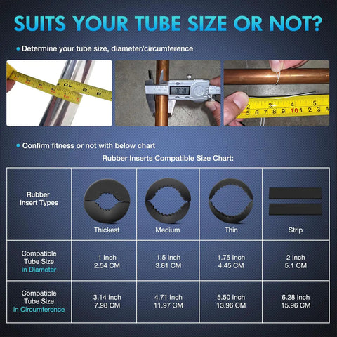 Diagram showing size chart for Four Pack Aluminum Mounting Bracket Kit For LED Off Road Light Bars Fits 1 Inch To 2 Inch Tubes Tube Clamp