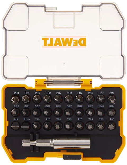 Top view of DWAX100 31 Piece Screwdriving Set With Magnetic Bit Tip Holder And Extra Small Tough Case Durable S2 Bits