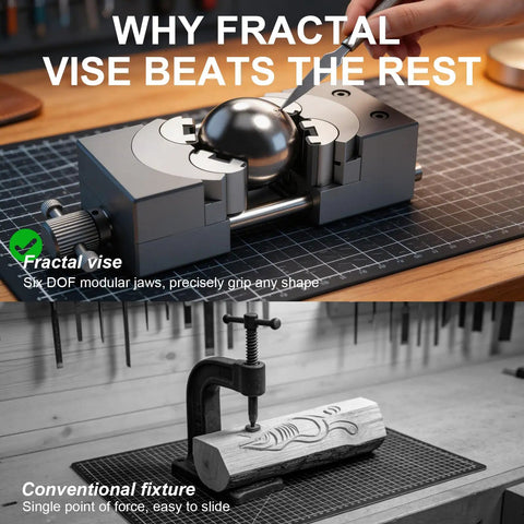 Workhorse 2.44 Inch Drill Press Vise For Small Parts Self Adjusting Fractal Design Made From Aerospace Grade Aluminum CNC Machined Precision For DIY Jewelry Model Making And Repair Holds Shapes Steady During Drilling And Sanding, grasping a sphere