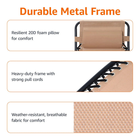 Go To Outdoor Portable Folding Rocking Chair With Headrest For Porch And Patio details of durable metal frame and Textilene fabric