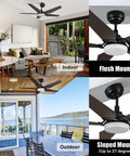 Indoor and outdoor setup of 52 Inch Smart Ceiling Fan With Light And 5 Blades Low Profile Design 10 Speed DC Motor Delivers Strong Airflow