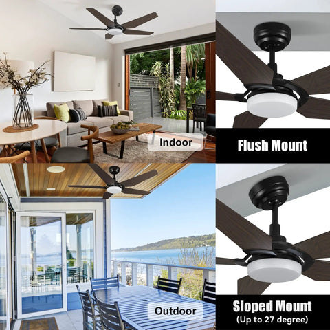 Indoor and outdoor setup of 52 Inch Smart Ceiling Fan With Light And 5 Blades Low Profile Design 10 Speed DC Motor Delivers Strong Airflow