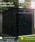 Modern Outdoor Storage Shed With Floor Included, 200 Cu Ft Weatherproof Resin Garden Shed showcasing water and UV resistance features