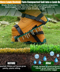 Heavy Duty Metal Lawn Aerator Shoes With Three Quarter Inch Spikes on grass showing soil aeration impact
