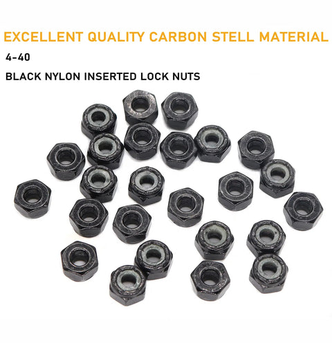 Top Shelf Black 4 40 Nylock Nuts One Hundred Piece Pack for Grease Monkey Repairs, showing a group of nylon inserted lock nuts.