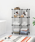 12 Inch Wire Storage Cubes Closet Organizer Set For Wardrobe And Garment Racks DIY Room Shelving System Holds Up To 22 Lbs Per Cube Beefy Iron Wire Construction With Removable PP Inserts, showcasing towels and toiletries on modular wire shelves