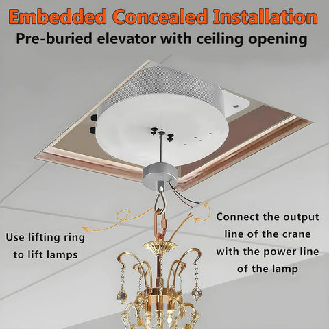 Embedded Concealed Installation of Heavy Duty Electric Chandelier Hoist Lifter For Indoor Ceiling Lights With Dual Remote