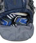 Sleeping bag compartment of a 50L Waterproof Hiking Backpack with shoes