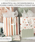 Grab And Go Medium Sized Gift Bag Set With Handles, 9 Inch, Includes Matching Tissue Paper, Cards, Stickers, And Envelopes